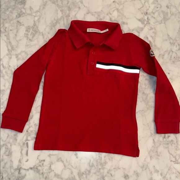 Moncler Red Kids Polo with Logo & Stripe Detail 3Y - Picture 1 of 8